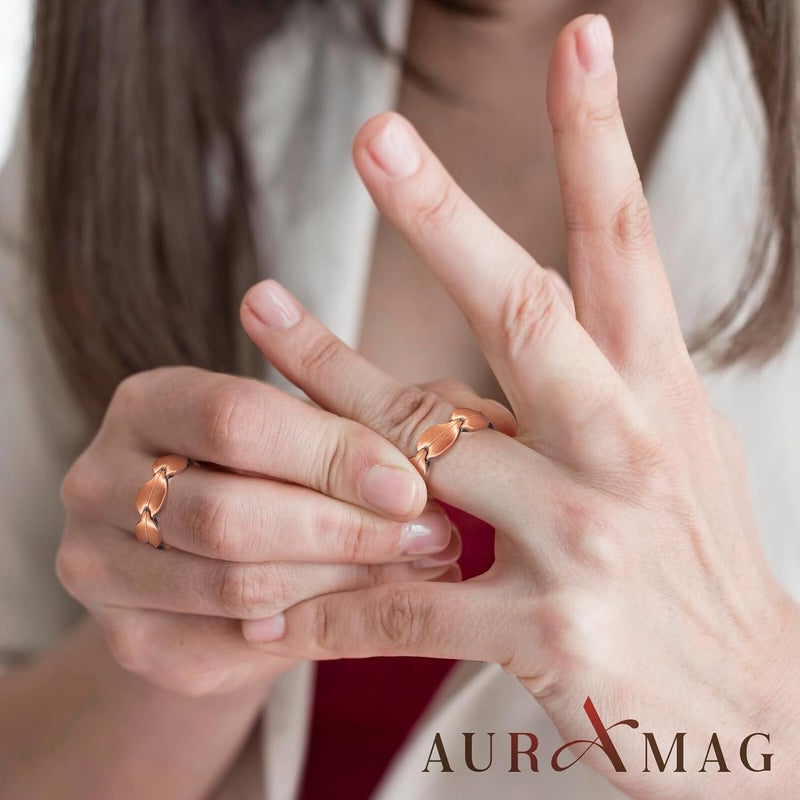 Auramag Copper Rings for Women, Magnetic Thumb Rings with 3500 Gauss Magnets, 100% Pure Copper, Jewelry with Gift Box (2 PCS) - Image 2